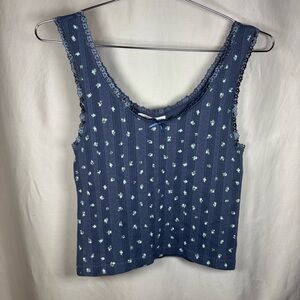 Olive & Oak Women’s Crop Tank Top Size Small Blue Pointelle Lace Cottagecore